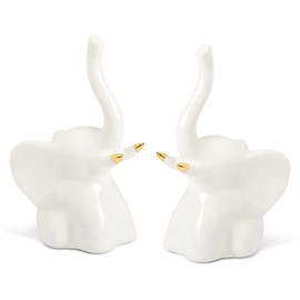 GJFASGF 1 Pair White Elephant Statue Home Decor, Elephant Figurines Elephant Ring Holder Modern Style Ceramic Elephant Decoration Suitable for Home Decor Living Room Bookshelf Desk (Upgraded)