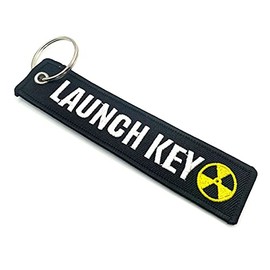 Launch Key Nuclear Radiation Fallout Black Fabric Keyring Embroidered Woven Luggage Tag