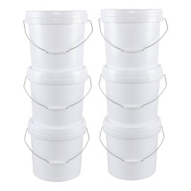Doryh 6 Pack 4 Gallon Plastic Pails with Sealed Lids, Round Food Grade Buckets, White