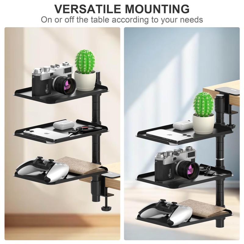 POWNEW 3 Tier Metal Clamp On Desk Shelf - 360°