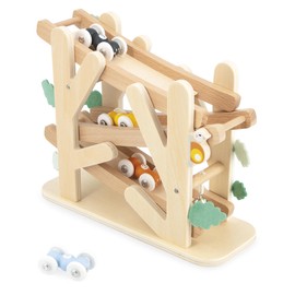 Janod - Wooden Descender on 3 Levels - Ant Slide with 4 Cars included - Early Years Toy - Fine Motor Skills - From 1 Year - J04038