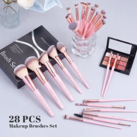 Set 28 Brochas De Maquillaje Profesional Con Estuche Brocha Color Rosa                                                                                