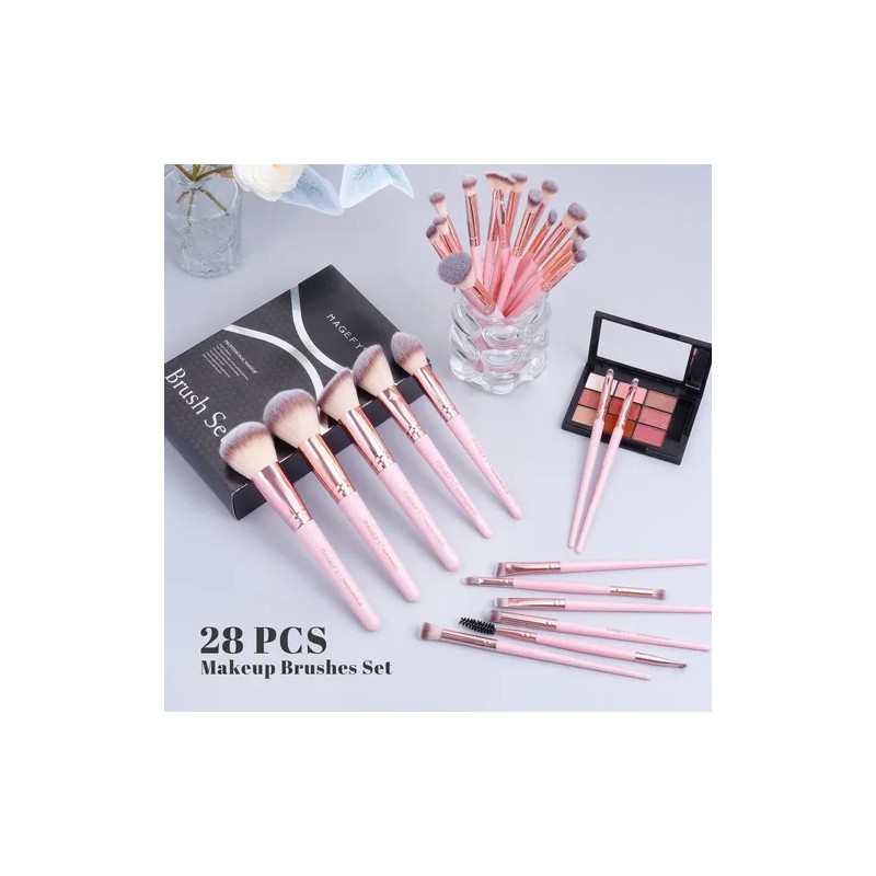 Set 28 Brochas De Maquillaje Profesional Con Estuche Brocha Color