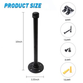 1/2" Shelf Bracket, Home TZH 4 Pcs Industrial Floating Shelf Bracket Heavy Duty Pipe Bracket Vintage Wall Hanging Decor with Screws for Floating Wood Shelves, 10” Wall Mounted DIY Bracket(4, 10")