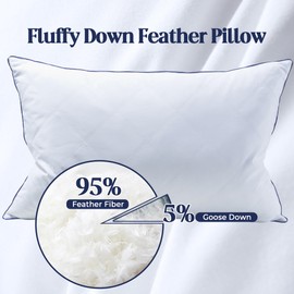 puredown Pillows Queen Size Set of 2, Soft Polyester Fabric Bed Pillow for Sleeping, Goose Feather Down Pillows, Hotel Bed Pillow 2 Pack