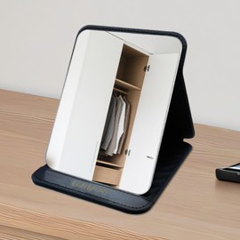 gogofree Foldable Desktop Mirror, 8" × 6" Adjustable Angle Makeup Mirror with Stand, Black Small Mirror for Travel Camping and Home (Black)