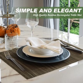 Set of 24 Bamboo Placemats 15.8 x 12 Inch Sushi Rolling Mat Japanese Style Bamboo Mat Natural Place Mats Washable Heat Resistant Table Mats for Dinner Dining Table Wedding Parties (Light Brown)