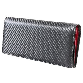 Marge x Diablo MGD-1897 Men's Long Wallet, Carbon Leather, Thin Pocket, Bifold Wallet, Black x Red