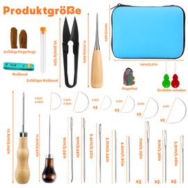 Tundi 44 Pieces Leather Sewing Kit Leather Sewing Needles Large Eye Sewing Awl Thimble Heavy Duty Sewing and Upholstery Repair Kit for Car Seat Backpack Carpet Boots Shoes Canvas Sofa