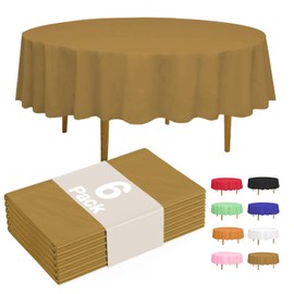 D&Z 6 Pack Gold Plastic Tablecloth Table Cloth 84" Round Disposable Table Covers for Party Birthday Wedding Christmas