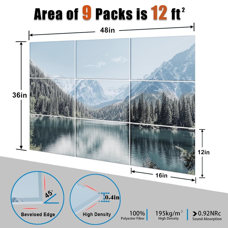 ENSEPST 9 Pack Wall Art Acoustic Panels,48" X 36"Sound Absorbing