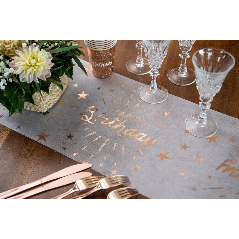 Happy Birthday Table Runner 30 cm x 5 m Rose