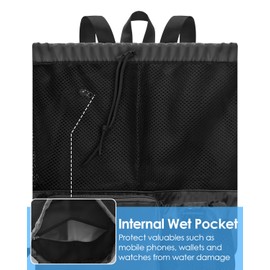 BROTOU Swimming Bag, Swimming Bag, Mesh Backpack with Drawstring, Beach Backpack, Gym Bag, Sports Bag, Adjustable Drawstring Gym Bag, Waterproof Sports Bag for Men, Women, Children, Youth (Black)