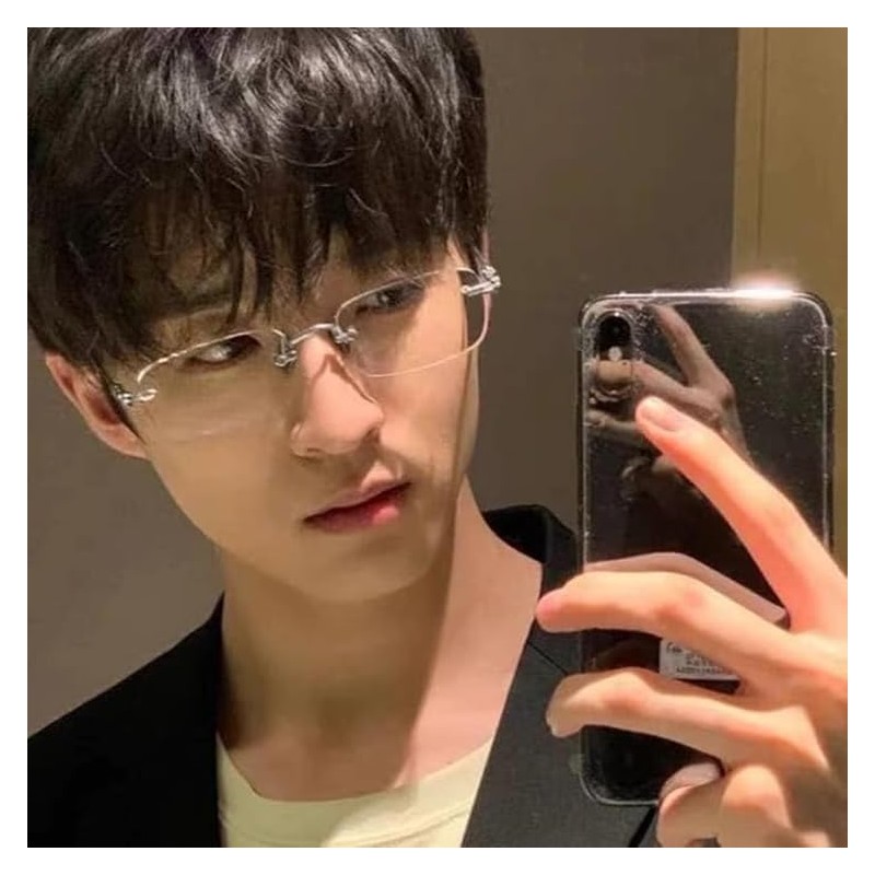 88flix Clear Megane, Blue Light Cut, Non-Degree, Square, Borderless, Rimless,