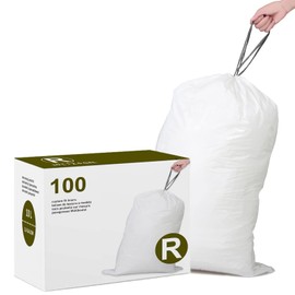 Simplelisa Code R Drawstring Trash Bags 100 Count Compatible with simplehuman Code R Trash Can | 1.2 Mil | 2.6 Gallon 10 Liter Heavy Duty White Garbage Can Liners