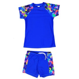 Dusishidan Boys Girls Swimwear UV Protection Swimming Shirt Kids Swimwear Bath Set - dark blue