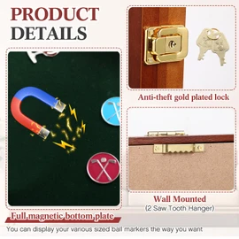 Silipull 40 Golf Ball Marker Display Case Full Magnetic Backing 15.5" W x 9.5" H Wall Mount Wooden W/98% UV Acrylic Door Lockable Storage Display Box for Ball Marker Collection (Brown)