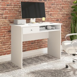 Bush Furniture Cabot Small Writing Desk with Drawer and Shelf, Compact Work Table for Home Office or Living Room, 40W, White