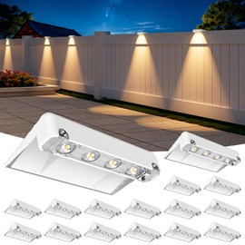 NIORSUN Solar Fence Lights Outdoor 16 Pack, IP65 Waterproof Large Size LED Solar Deck Lights with Lenses, Auto ON Off Warm White Step Lights for Outside, Patio, Fence, Yard and Railing Decor (White)