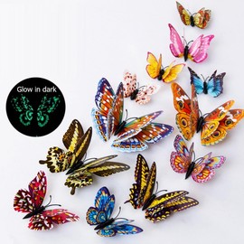 KARLOR 3D Butterflies Glow Decoration, Pack of 12 Luminous Butterfly Double Layer Wall Decoration Butterfly Decoration Wall Sticker Bedroom Decoration Wedding Party Decoration Glow in the Dark