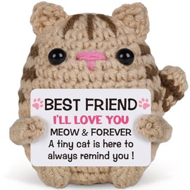 Regalos de amistad para mujeres y niñas, apoyo emocional hecho a mano con temática de gato de punto para amigos, día de la madre, regalo de cumpleaños de Navidad para mejor amiga de larga distancia