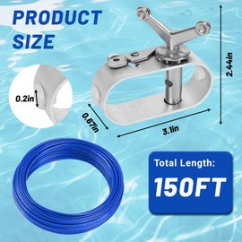 150Ft Pool Cover Cable and 2 Winch Kit for Securing Above Ground Swimming Pool Cover, Plastic-Coated Steel Cable Wire Aluminum Ratchet Winch, Winterize Pool Closing Cover Wire and Winch (Blue)