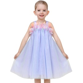 Girls Dress Purple Mesh Flower Strip Tulle Birthday Size 6