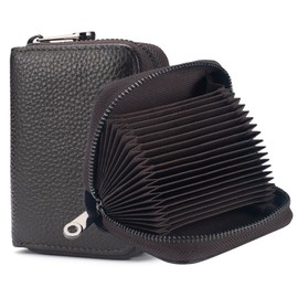 FACATH Card Holder with Coin Compartment - Leather Credit Card Holder with Lots of Space for up to 20 Cards - Wallet for Men and Women with RFID NFC Protection, B-brown, Minimalist