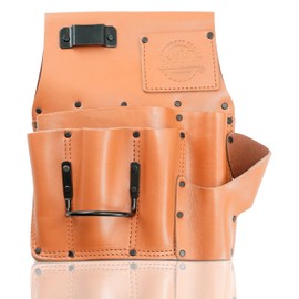 Graintex AS2698 Drywall Pouch Left Handed Ambassador Series Cognac Tan Color Top Grain Leather, 1 Hammer Holder, Drywall Tool Belt, Framers Tool Pouch, Construction, Carpenter, Electricians