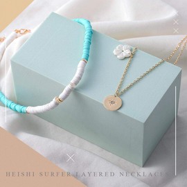 Gangel White Heishi Surfer Choker Layered Necklace Gold Flower Helios Necklace Choker Summer Pendant Jewelry for Women