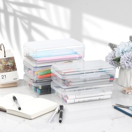 BTSKY 12 Pack Multipurpose Utility Storage Box- Large Capacity Clear Plastic Storage Box for Pencils Stackable Pencil Box with Snap Lid Closure Pencil Holder Box for Organize Pencils Watercolor Pens