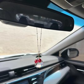Cherry Crystal Hanging Car Charm, Cute Car Decor for Rear View Mirror Suncatcher Hanging Decorations Accessory Charm Gifts