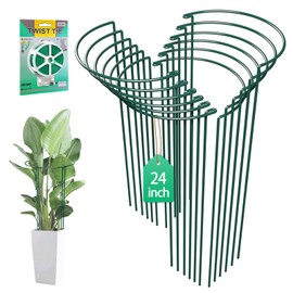 LKSSZS 12 Pack 24 inch Plant Support Stakes, Half-Round Metal Garden Flower Stakes, Large Peony Support Ring and Cage for Indoor and Outdoor Plants, Hydrangea, Tomato, Rose, Monstera with Plant Ties