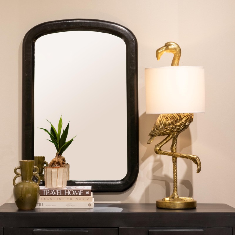 Creative Co-Op Resin Flamingo Table Lamp with Linen Shade, Gold