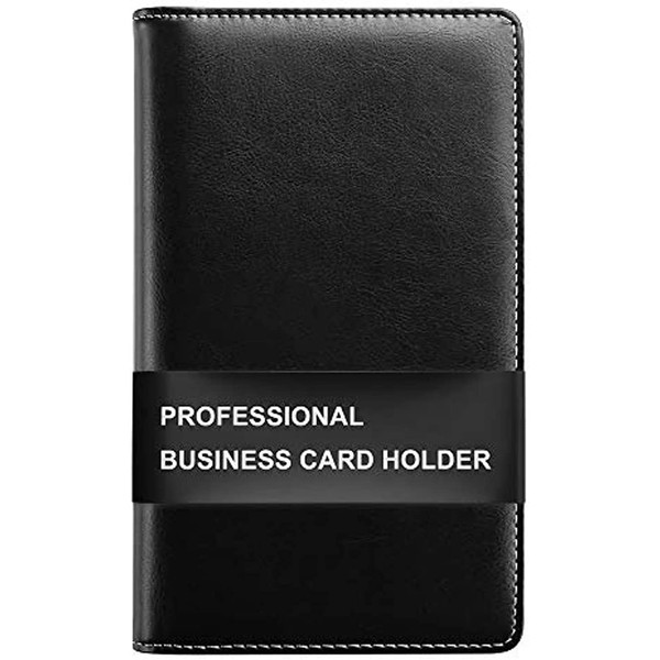 Sooez Leather Professional Business Card Book Holder Organizer, 240 Card Capacity PU Name Card Credit Cards Booklet (Black)