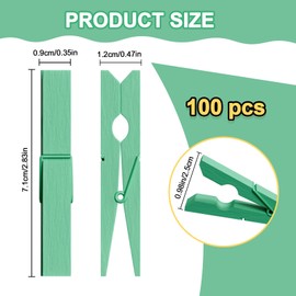 100Pcs Green Clothespins, 2.9 Inch Clothes Pins Wooden, Colorful Clothespins for Hanging Clothes Crafts Picture Laundry
