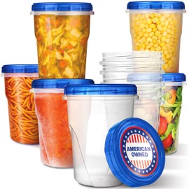 Stock Your Home 32oz Plastic Containers with Twist Top Lids (6 Pack), Quart Freezer Containers with Lids for Leftover Food, Airtight Reusable Soup Containers, Microwave and Dishwasher Safe
