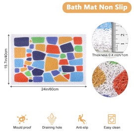 Loofah Shower Mat, Bath Mat Non Slip, Anti Mould Shower Mats for Inside Shower, 60 x 40 cm Shower Mats with Drain, Washable Bath Mats for Bathroom Floor, PVC Bathtub Mat for Elderly, Quick Dry