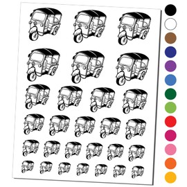 Tuk-Tuk Auto Rickshaw Thailand Asian Taxi Temporary Tattoo Water Resistant Fake Body Art Set Collection - Black (One Sheet)