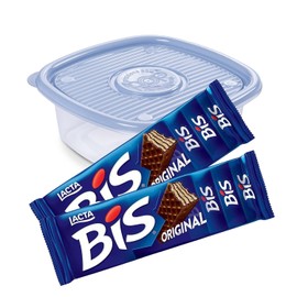 Bis Chocolate Wafers [2 Pack] Bundle with Food Container 33.8oz Plasutil | Wafer Rechado Bis 100g (3.5oz) Chocolate ao Leite [Pack of 2] e Pote Pop Quadrado 1L Plasutil