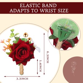 Sherr Set of 24 Burgundy Boutonniere for Men Rose Wedding Pocket Boutonniere with Pins Groom Groomsmen Corsage Man Suit Buttonholes Flower for Anniversary Party Prom Decoration Funeral Pins