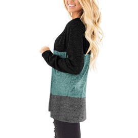 Jescakoo Plus Size Clothing for Women Long Sleeve Tops Winter Deep V Neck Color Block Green 2XL