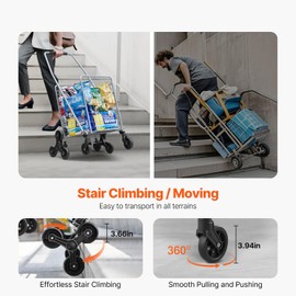 Happybuy 45L Grocery Shopping Cart - Foldable, Stair Climbing, Lightweight with 360° Rolling Wheels for Various Uses, Silver
