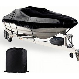 Gimvehhi 20ft 21ft 22ft Boat Cover Waterproof Marine Grade Oxford Cloth PU Coating Fits V-Hull Tri-Hull Bass Boats Windproof Dustproof Black