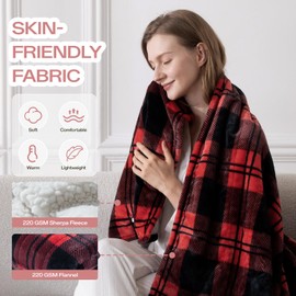 Electric Blanket Heated Throw, 50" x 60" Heated Blanket with 8 Heat Levels & 8 Hours Auto Off, Fast Heating Flannel Blankets with ETL & FCC Certification, Red Plaid