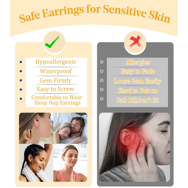 CharmeFleur Hypoallergenic Flat Back Earrings for Women - Surgical Steel