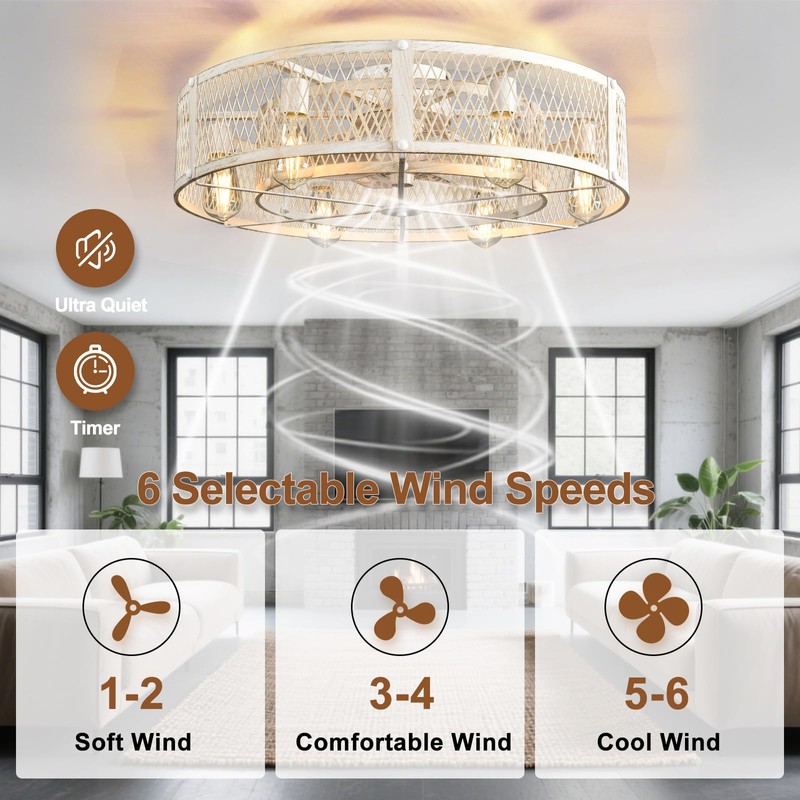 Depuley Modern Ceiling Fans with Light: Cement Flush Mount Ceiling