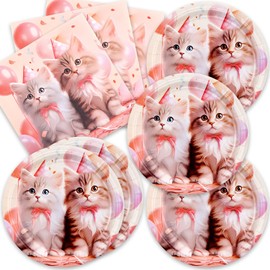 40pcs Cat Party Supplies,include 20 Dessert plate and 20 Napkin,Cat Party Plate Napkin Set,Used for Cat Party Decoration (red and black 2)