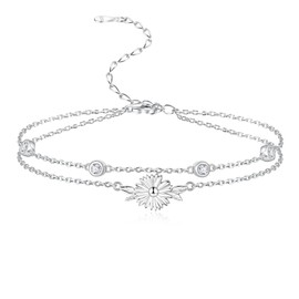 MANBU Birthstone Birth Flower Bracelet for Women: Sterling Silver double Layer Chain Birthstone Bracelet Birthday Gift for Teen (04-April)