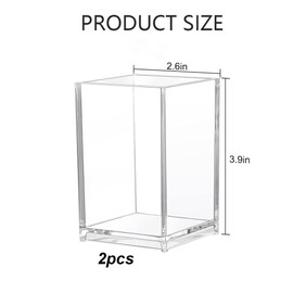 Aililong Pack of 2 Acrylic Storage - Pen Holder Desk + Makeup Brush Storage - Organiser for Office, School and Home (9.8 x 6.5 x 6.5 cm) - Can DIY
